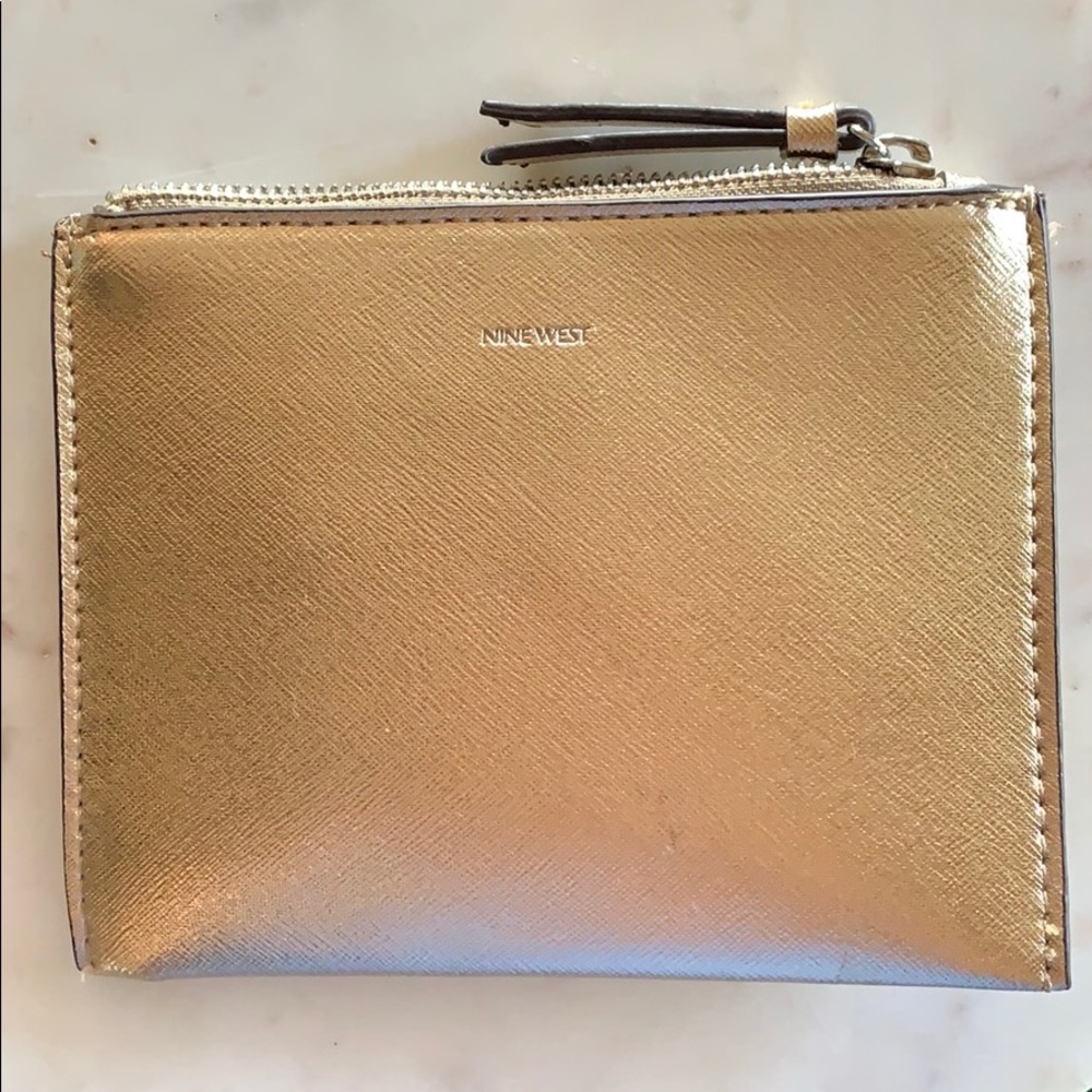 Nine West gold leather wallet/coin bag with zipper